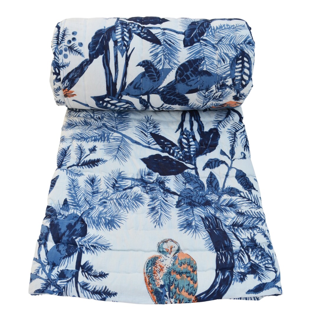 Owl Print Cotton Quilt , Blanket Quilt Jaipuri Print Razai , California