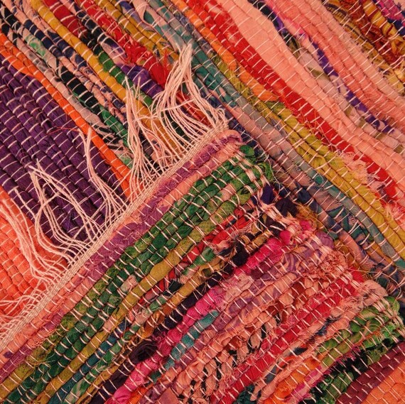 Indian Multi 5X7 Feet Cotton Rug Chindi Throw Handmade Patchwork Vintage Dari