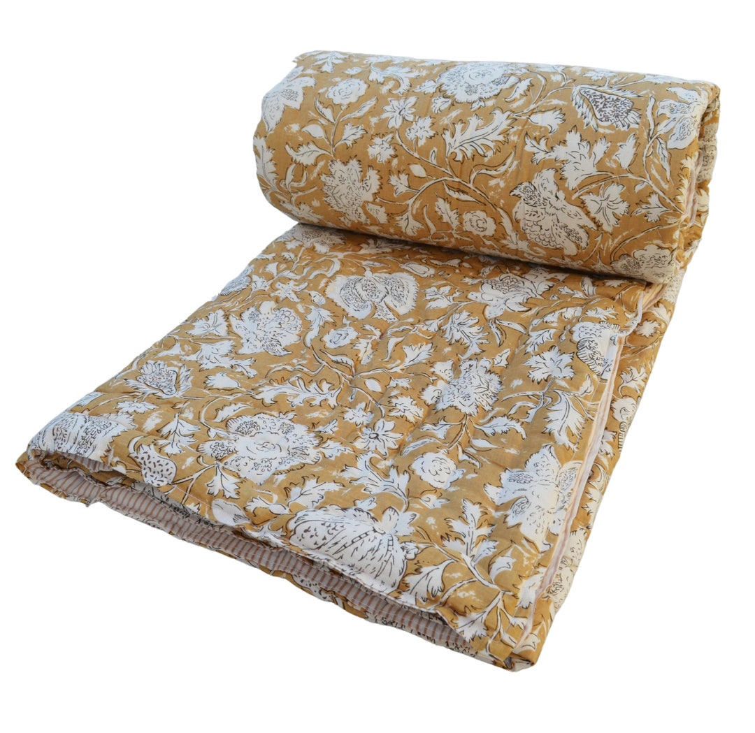 Indian Handmade Razai, Voile Cotton Flower Block Print Razai Quilt ...