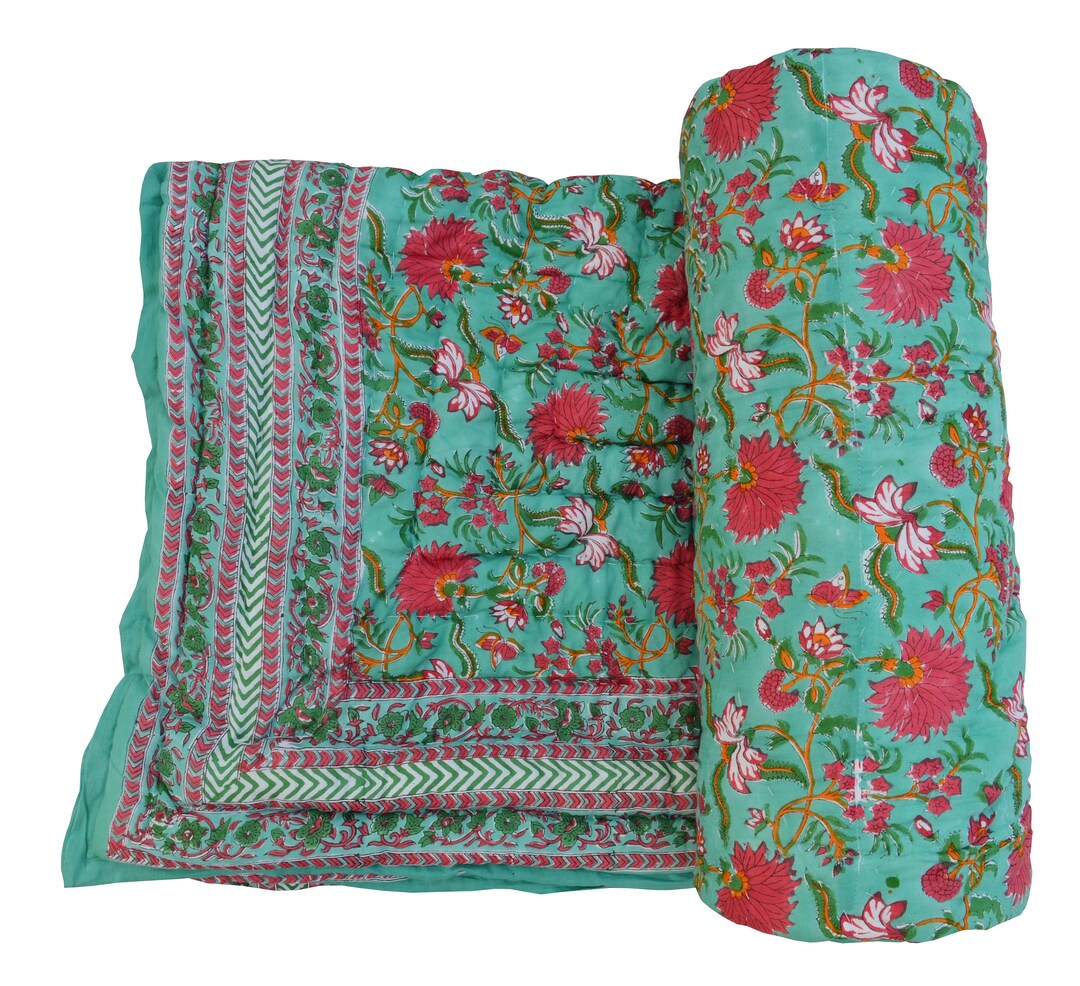 Winter Warm Razai Quilt, 100 Cotton Light Weight Winter Reversible Razai ,bedspread Quilt