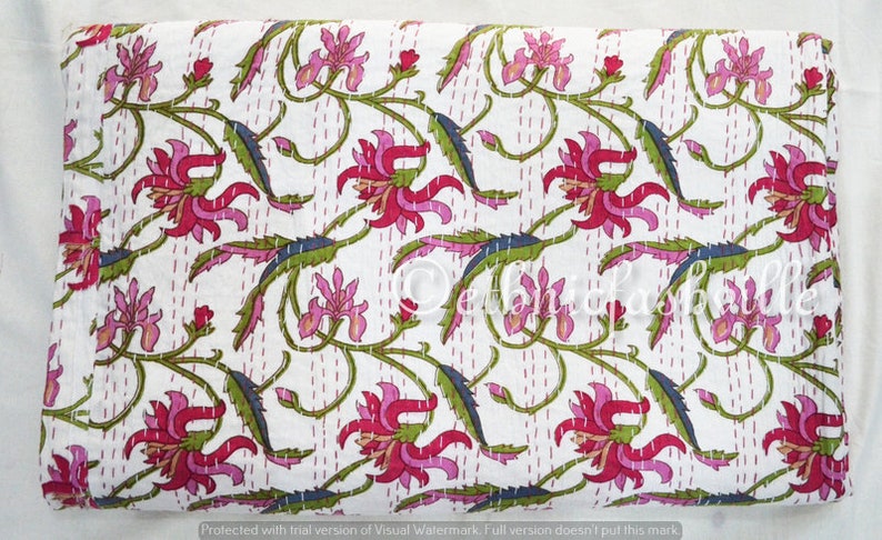 Hand Block Print Printed Vintage Home Decor 90x108 Inches Handmade Kantha Quilt 100/% Cotton Blanket Gudari Queen New Indian Bedspread Throw