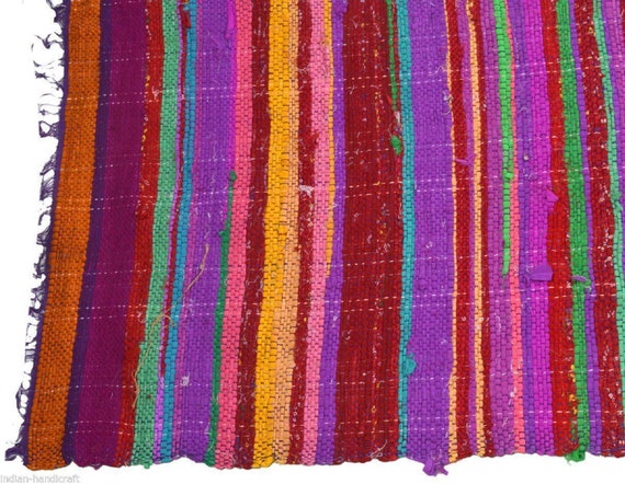 Indian Multi 5X7 Feet Cotton Rug Chindi Throw Handmade Patchwork Vintage Dari