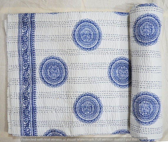 Hand Block Print Printed Vintage Home Decor 90x108 Inches Handmade Kantha Quilt 100/% Cotton Blanket Gudari Queen New Indian Bedspread Throw