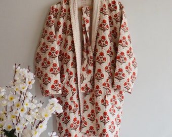 Block Gedruckt Kantha Quilt machen Kurze Jacke Kimono Frauen Tragen Boho Front Offen Steppjacke, Indische Handgefertigte Front Offene Jacke Mantel Art