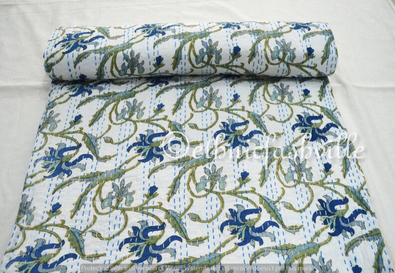 Hand Block Print Printed Vintage Home Decor 90x108 Inches Handmade Kantha Quilt 100/% Cotton Blanket Gudari Queen New Indian Bedspread Throw