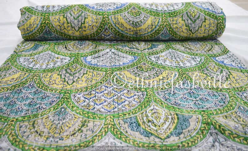 Indian Bedspread Throw 100/% Cotton Blanket Gudari New Hand Block Print Printed Vintage Home Decor 90x108 Inches Handmade Kantha Quilt
