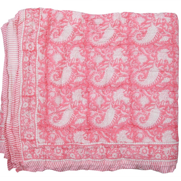 Jaipuri Razai Katoen Bloemen Handgemaakte Quilt Gooi, Katoenen Quilt Beddengoed Deken Cover, Gewatteerde Spread, Winter Warme Deken Sprei Quilt