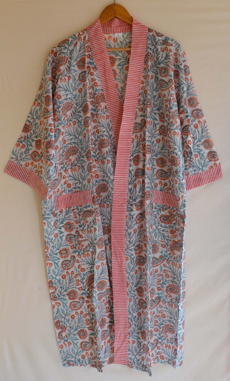 Indian 100/% Cotton Kimono Dress Night Wear Gown Floral Printed Women Tunic Long Dress Throw Ethnic Kaftan Beach Cover up Hand Block Print