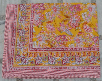 Jaipuri Dohar !! Organic Cotton Blanket Dohar, Winter Warm Dohar, Floral Block Print Dohar Reversible, Handmade Dohar Razai Bedspread Dohar