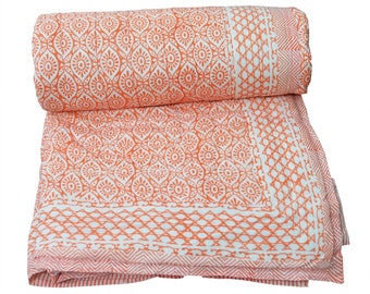 Ethnische indische Baumwolle Natürliche Blumen Gedruckt Reversible Quilt Hand Block Print Decke Rajai Werfen Traditionelle Handgefertigte Leichte Bettdecke