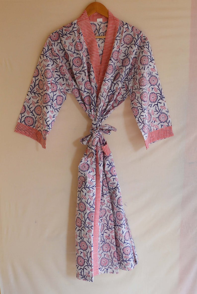 Indian 100/% Cotton Kimono Dress Night Wear Gown Floral Printed Women Tunic Long Dress Throw Ethnic Kaftan Beach Cover up Hand Block Print