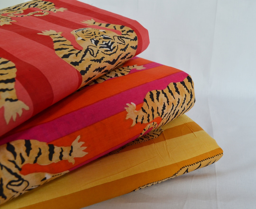 Tibetan Tiger Print Hand Printed Fabric by the Yard, Running Loose