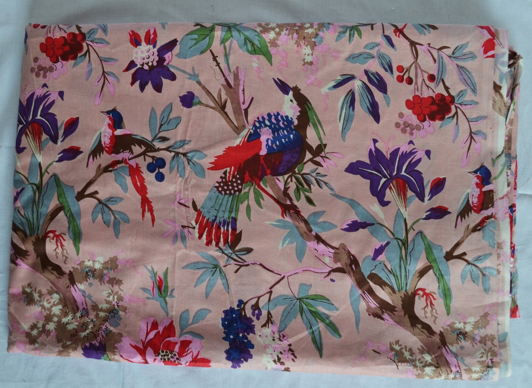 Bird Block Print Fabric Indian Cotton Handmade Fabric Etsy