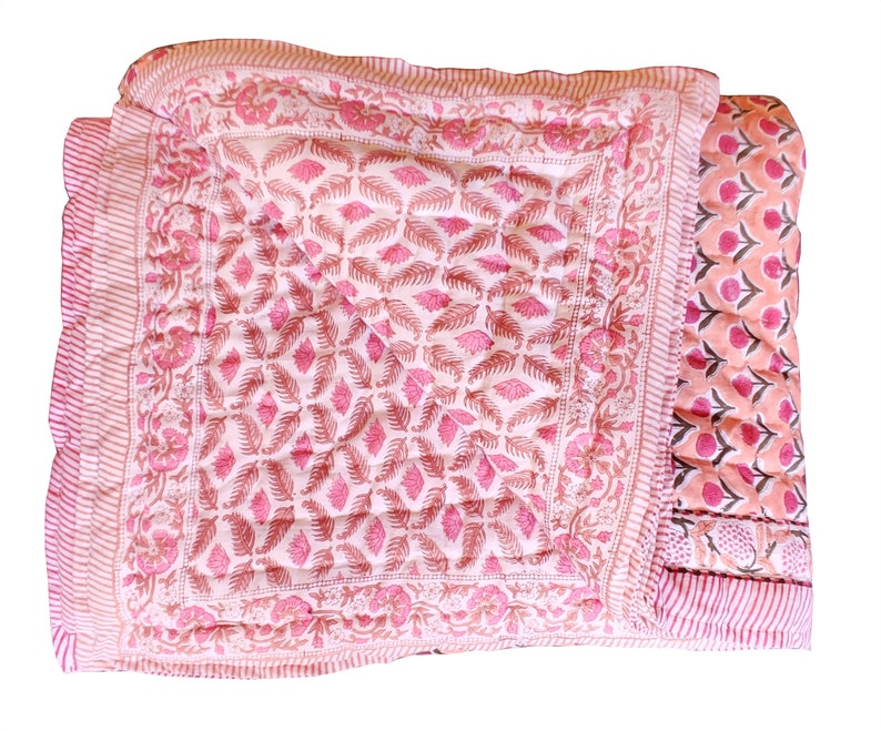 Jaipuri Print Quilt Razai Blanket Indian Handmade Block Etsy