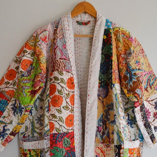 Indian Handmade Quilted Patchwork Kantha Jacket & Kimono - Etsy
