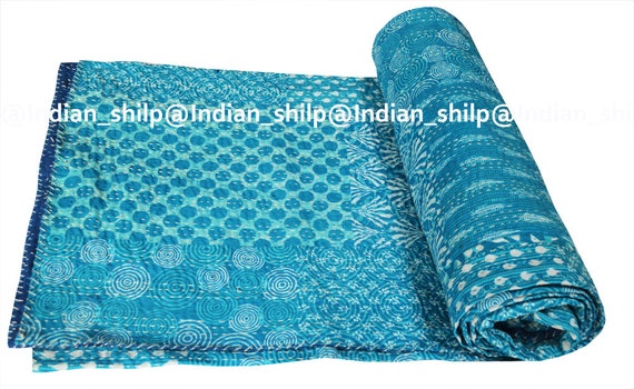 Hand Block Print Printed Vintage Home Decor 90x108 Inches Handmade Kantha Quilt 100/% Cotton Blanket Gudari Queen New Indian Bedspread Throw