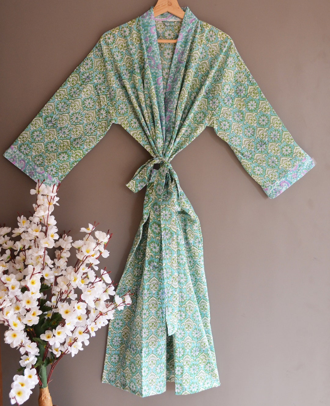Hand Made Robe Cotton Handmade Kimono Robe, Women Long Dress, Indian Handmade Bathrobe ...