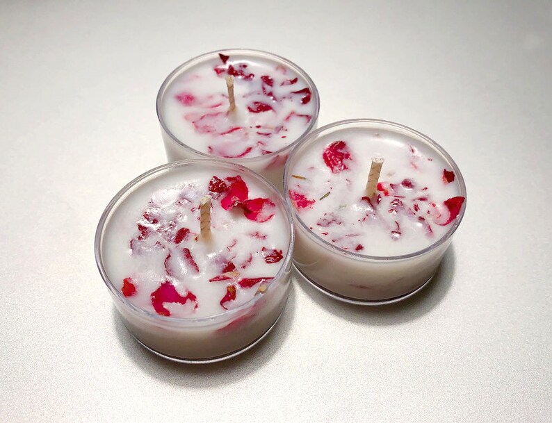 Hand Poured Natural Soy Tea Light Candles With Rose Petals Etsy