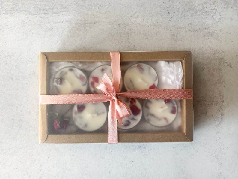 Hand Poured Natural Soy Tea Light Candles With Rose Petals Etsy