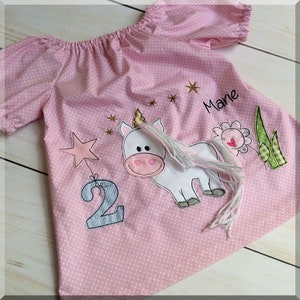 Birthday Shirt, Birthday Blouse, Unicorn, Woolly Mane, Embroidered, Girl, Tunic, Birthday, Personalized, Gift, Number 1-9