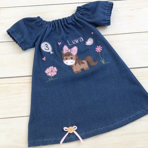 Birthday dress denim dress cotton dress dress with horse embroidered us personalized with birthday number for birthday