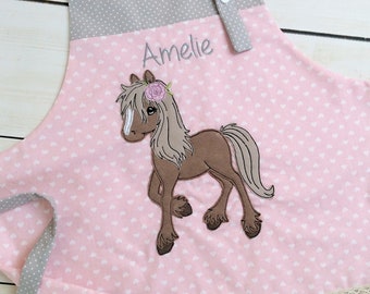 Children's Apron Apron for Baking and Cooking Gift Pony Horse Application Girl personalized also embroidered with desired name !!