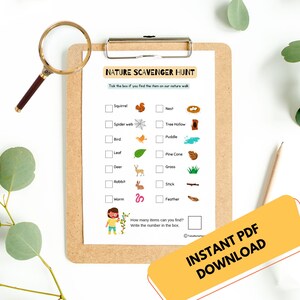 Printable Scavenger Hunt for Nature Walk for Kids