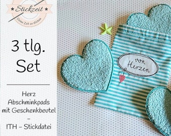Make-up pad heart with gift bag - ITH embroidery file