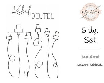 Kabel Beutel - redwork Stickdatei