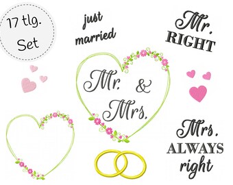 Wedding Set Mr. & Mrs - doodle embroidery files