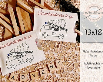 Adventskalender to go  Weihnachtsfeuerwehr - ITH-Stickdatei