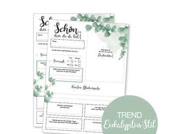 Guest book cards wedding A4 eucalyptus portrait format PDF for printing