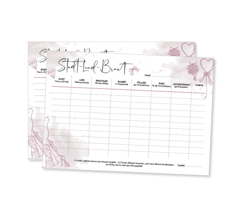 JGA Spiel Stadt-Land-Braut Spiel Girlsedition PDF zum - Etsy.de