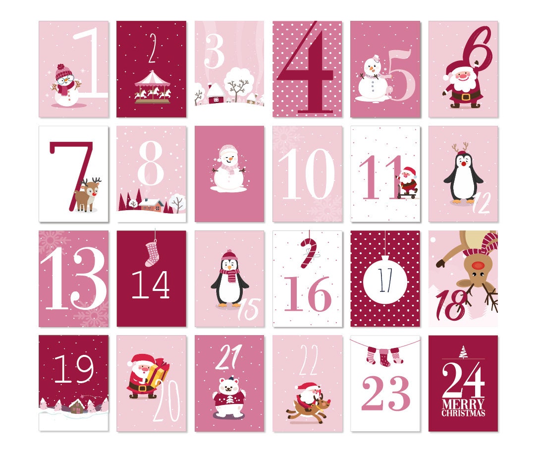 Advent Calendar Cards Children Pink Etsy UK