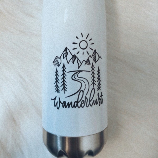 Wanderlust Berge Thermosflasche, Trinkflasche personalisiert mit Namen, Isolierflasche für Kinder Erwachsene, 500ml, Sportflasche
