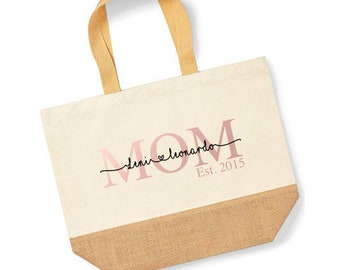 Jute Bag, Jute/Cotton Bag, MOM Bag, Personalized, Wish Text, Shoulder Bag, Shopper, Shopping Bag, Bag, Gift Idea