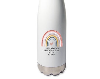 Erzieher/in Regenbogen - Thermosflasche, personalisiert mit Namen,Kinder Erwachsene, 500ml, Kleine Menschen brauchen so große Herzen wie dei