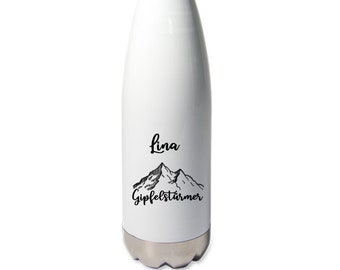 Berge Gipfelstürmer Thermosflasche, Trinkflasche personalisiert mit Namen, Isolierflasche für Kinder Erwachsene, 500ml, Sportflasche