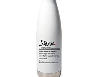 Lehrer/in Definition - Thermosflasche, Trinkflasche personalisiert mit Namen, Isolierflasche für Kinder Erwachsene, 500ml, Sportflasche