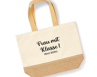 Jute-Tasche, Jute/Baumwolle Shopper, Klassenlehrer, Personalisiert, Wunschtext,Schultertasche, Lehrerin, Lehrer, Tasche, Geschenkidee