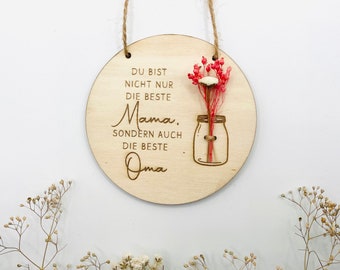 Mom I Grandma I Wooden Sign I Mother's Day I Decoration I Gift I Dried Flowers | Special gift I luck I wooden heart