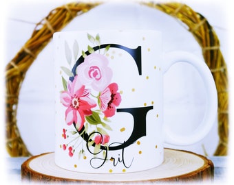 Tasse Initial, Buchstabe, Blumen, mit Namen, für Mamas, für Frauen, Geschenkidee