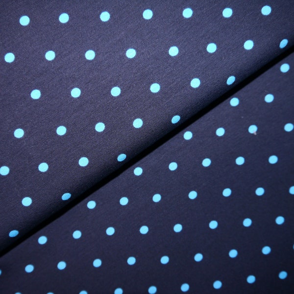 Jersey Stoff, Punkte in Hellblau auf Marine, Dots