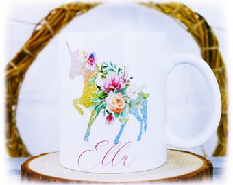 Tasse mit Glitzer Einhorn mit Namen, Geschenkidee, Unicorn, Einhorn, Glitzer