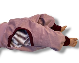 Corduroy harembroek in oudroze / meegroeiende broek voor kinderen