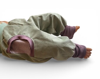 Corduroy trousers, grow-with-me trousers, lime/old rose