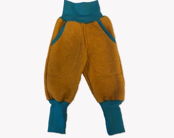 Bloomers made of boiled wool, yellow/petrol