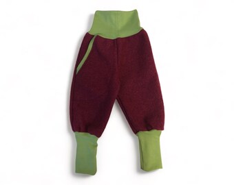 Wool felted harem pants, burgundy/green