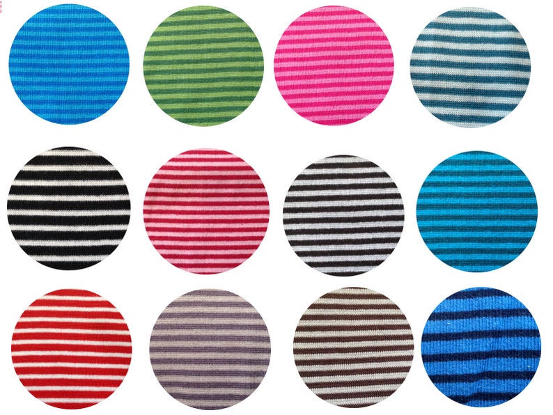 May include: Twelve different striped fabric swatches in various colors, including blue, green, pink, black, white, red, and gray.