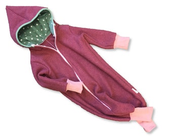 Woolen wool suit/overall in antique rose, sizes 62-116